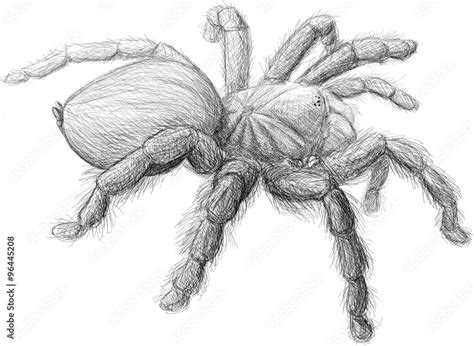 Realistic Tarantula Spider Black and White Sketch Stock Vector | Adobe ...