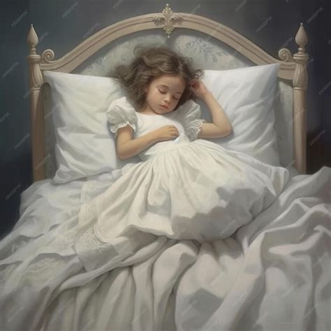 Premium Photo | A painting of a little girl sleeping on a bed with ...