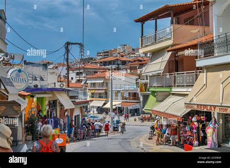 Neos Marmaras, Greece, Jun 08, 2013. Beautiful and quiet city street ...