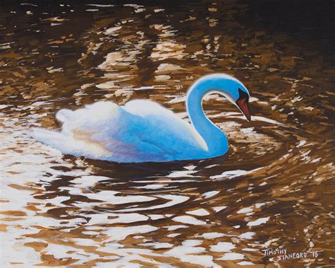 Blue Swan Painting, Bird Art, Realistic Wildlife, Peaceful Wall Art