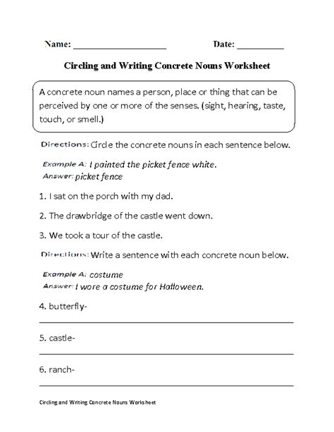 Nouns Worksheets | Concrete Nouns Worksheets