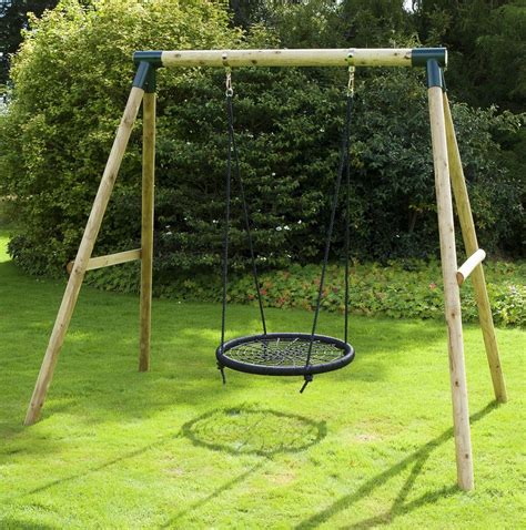 Rebo Wooden Garden Single Round Net Swing Set - Mercury | Wooden garden ...