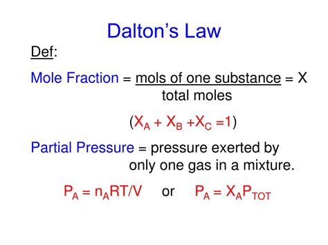 Dalton's Law Of Partial Pressures Formula