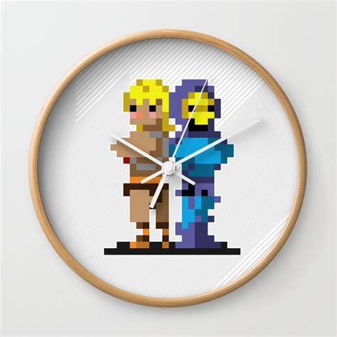 Pixel Art H-Man & Skeletr back2back Wall Clock by M-lon | Society6