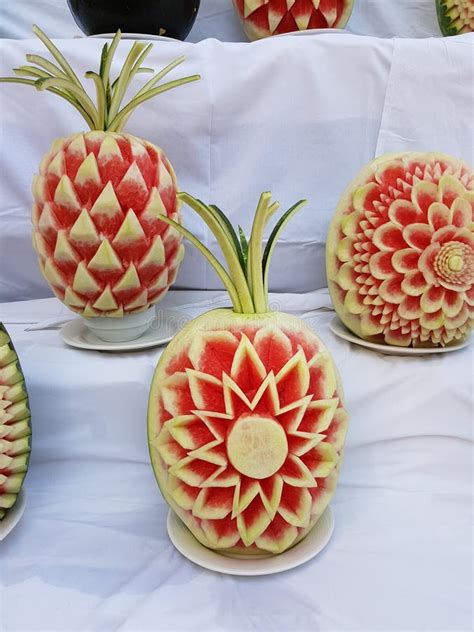 Large Fresh Watermelons with Carved Decorations. Decorative Watermelon ...