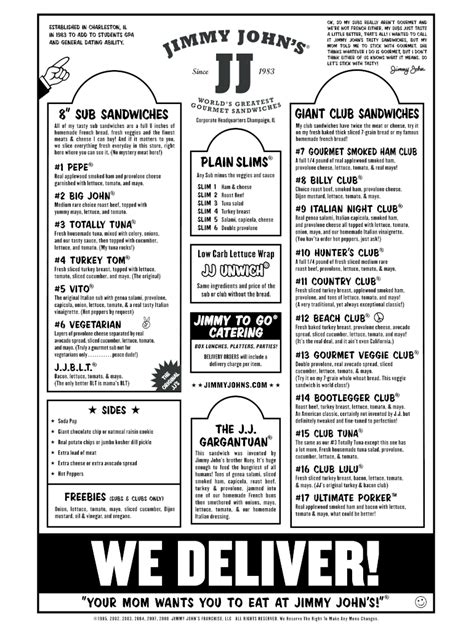 Jimmy john's menu nutrition pdf: Fill out & sign online | DocHub