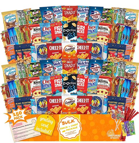 Snack Box Care Package (150) Variety Snacks Gift Box Bulk Snacks ...