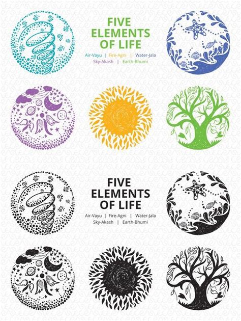 Five Elements of Life - Vector Set | Fifth element, Symbol drawing ...