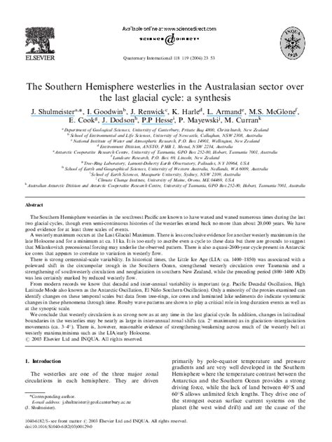 (PDF) The Southern Hemisphere westerlies in the Australasian sector ...