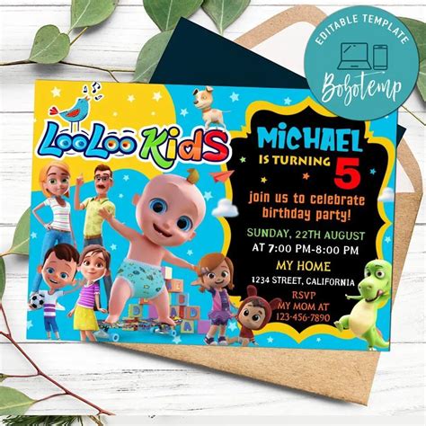 LooLoo Kids Invitation Customizable Template DIY | Bobotemp