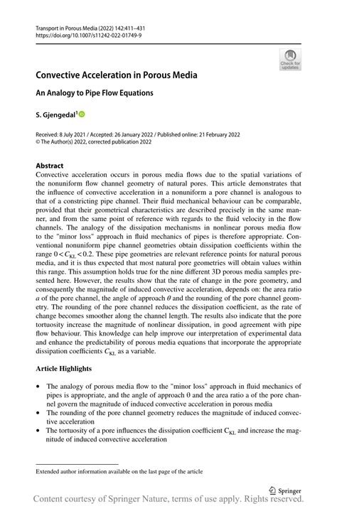 (PDF) Convective Acceleration in Porous Media: An Analogy to Pipe Flow ...