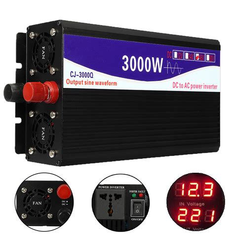 3000W 12V/24V/48V to 220V Pure Sine Wave Power Inverter Home Converter ...