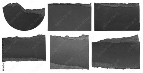 Black ripped paper torn edges strips set isolated on white background ...