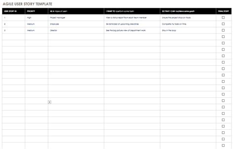 Agile User Story Template Excel