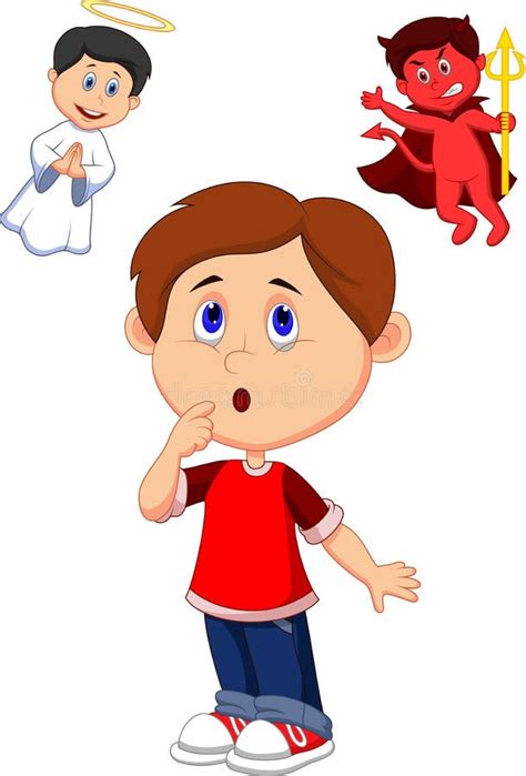 Cartoon Boy Confuse On Choice Between Good And Evil Stock Vector ...