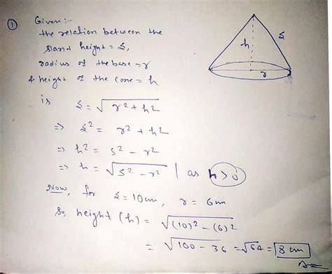 [Solved] The slant height of a right circular cone is given by the ...