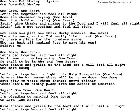 Love Song Lyrics for:One Love-Bob Marley