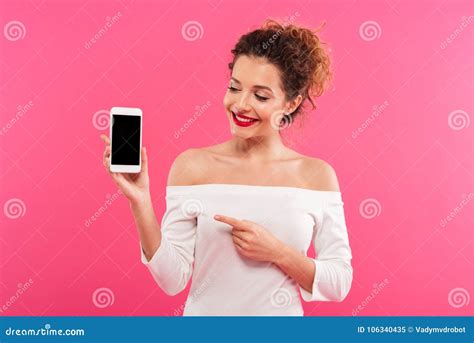 Portrait Of A Smiling Pretty Girl Pointing Finger Stock Image - Image ...