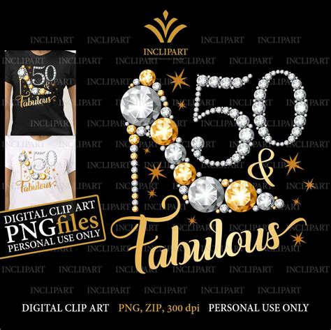 50 & Fabulous. 50th Birthday Digital Clipart PNG Format. | Etsy UK