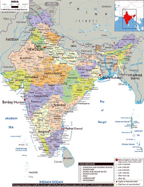 Large political and administrative map of India with roads, cities and ...