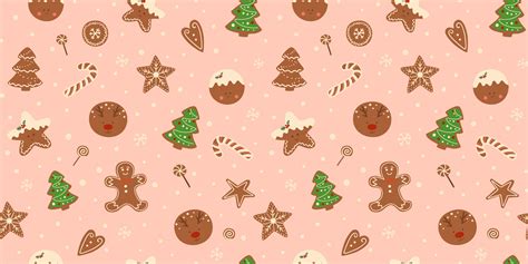 Christmas cookies seamless pattern on pink background. Vector Christmas ...