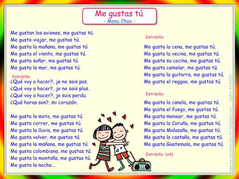 Me encanta escribir en español: Canción: Me gustas tú (Manu Chao ...