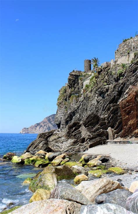 View of Vernazza beach stock image. Image of tourism - 117661445