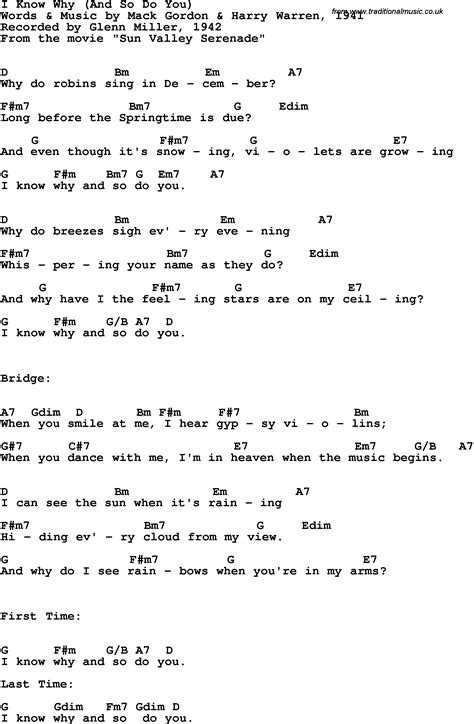 Song lyrics with guitar chords for I Know Why (And So Do You) - Glenn ...