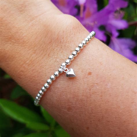 Sterling Silver stretch bracelet with tiny heart Simple 3mm | Etsy