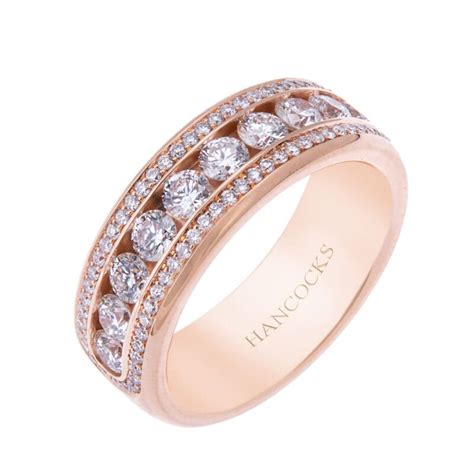 Rose Gold 3-Row Ladies Diamond Wedding Ring - Hancocks Jewellers