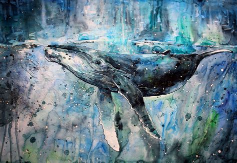 whale, Artwork, Watercolor, Paint Splatter, Animals, Painting ...