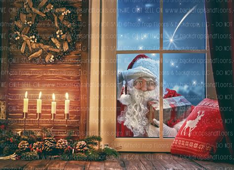 Santa Claus Peeking in Window Photography Backdrop Holiday | Etsy