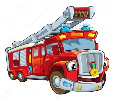 Camión de bomberos rojo de dibujos animados - ilustración para los ...