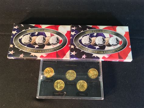 3 US GOLD STATE QUARTER COLLECTION SETS, 1999, 2000, AND 2001, EACH SET ...