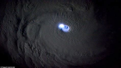 Lightning in the eyewall of a hurricane