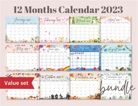 Calendar 2023 Bundle Pack January to December Monthly - Etsy Canada