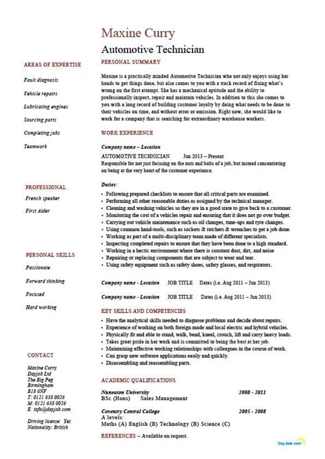 Automotive technician resume, vehicles, template, example, electronic ...