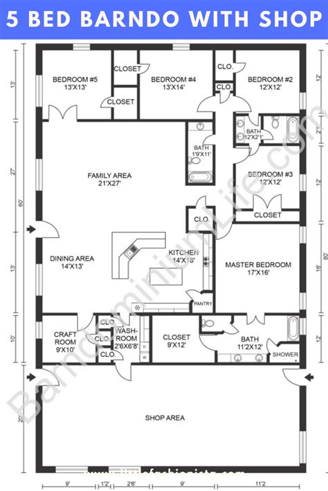 5 Bedroom Barndominium Floor Plans