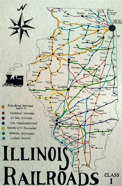 Illinois Railroads Map - Etsy