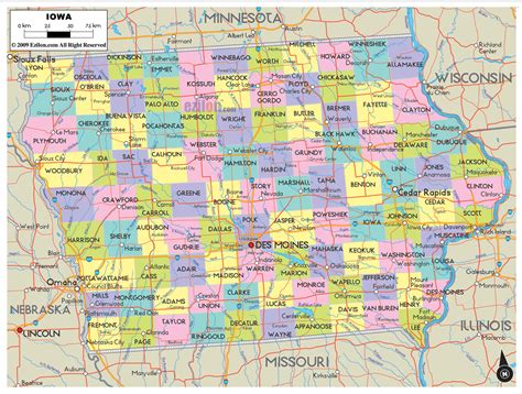 Political Map of Iowa - Ezilon Maps