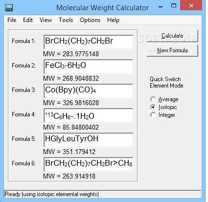 Molecular Weight Calculator 6.49 Build 243 - Download, Review, Screenshots