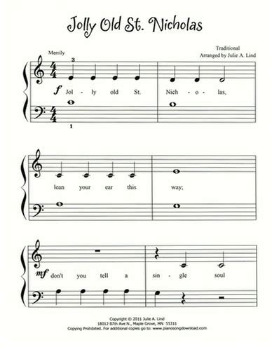 Jolly Old St. Nicholas: Free easy Christmas piano sheet music with lyrics