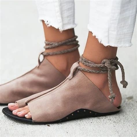 Womens Sandals Ankle Strap Ladies Sandals Flat Lace Up Ankle Tie ...