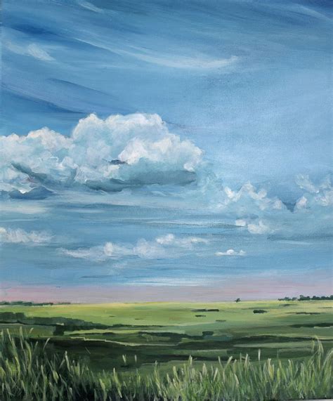 Blue Sky Art Print Clouds Painting Impressionist Cloud Countryside Art ...