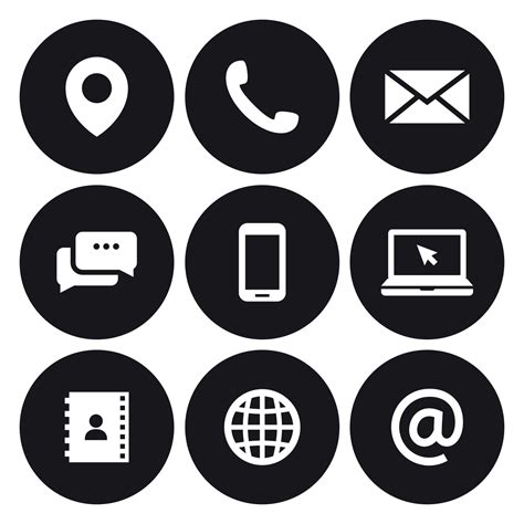 Contact us icons. White on a black background 19049943 Vector Art at ...