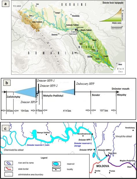 Dniester River basin and hydropower plants (HPP) in its riverbed. a ...