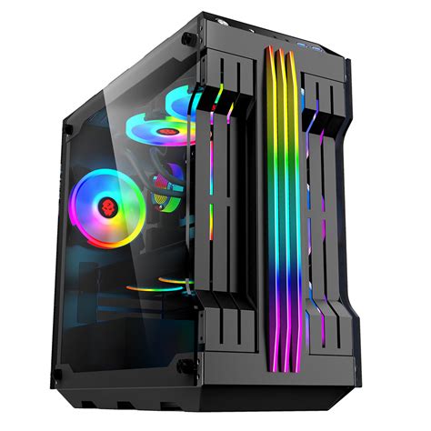 RGB Light Bar Computer Case Tempered Glass Panels ATX Gaming Water ...