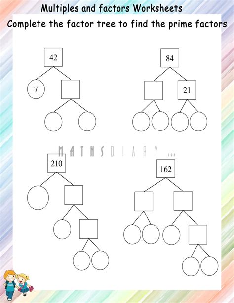 Factor Tree Worksheets - Math Worksheets - MathsDiary.com