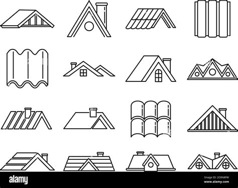 House roof icons set. Outline set of house roof vector icons for web ...