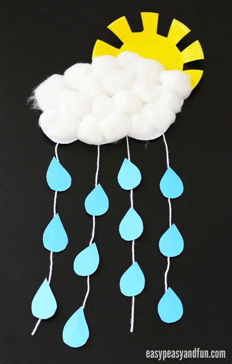 Rain Cloud Paper Craft with a Paper Plate Sun | Rainy day crafts, April ...